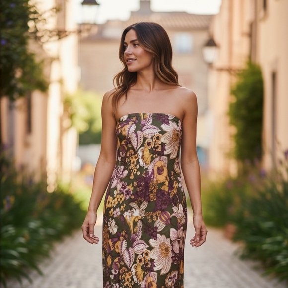 Vintage 60s Floral Paisley Maxi Skirt Boho Hippie Halter Dress & Matching Belt - Picture 5 of 11